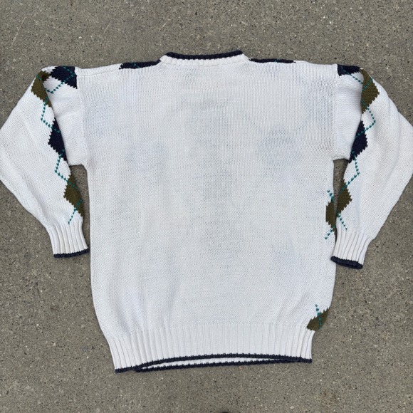 Vintage Hunting Horn Classics Argyle Knit Sweater Mens Large White‎ - Picture 3 of 5